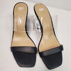 BP. Naomi Sandal in black faux leather with clear strap Size 10M BNWT open toe